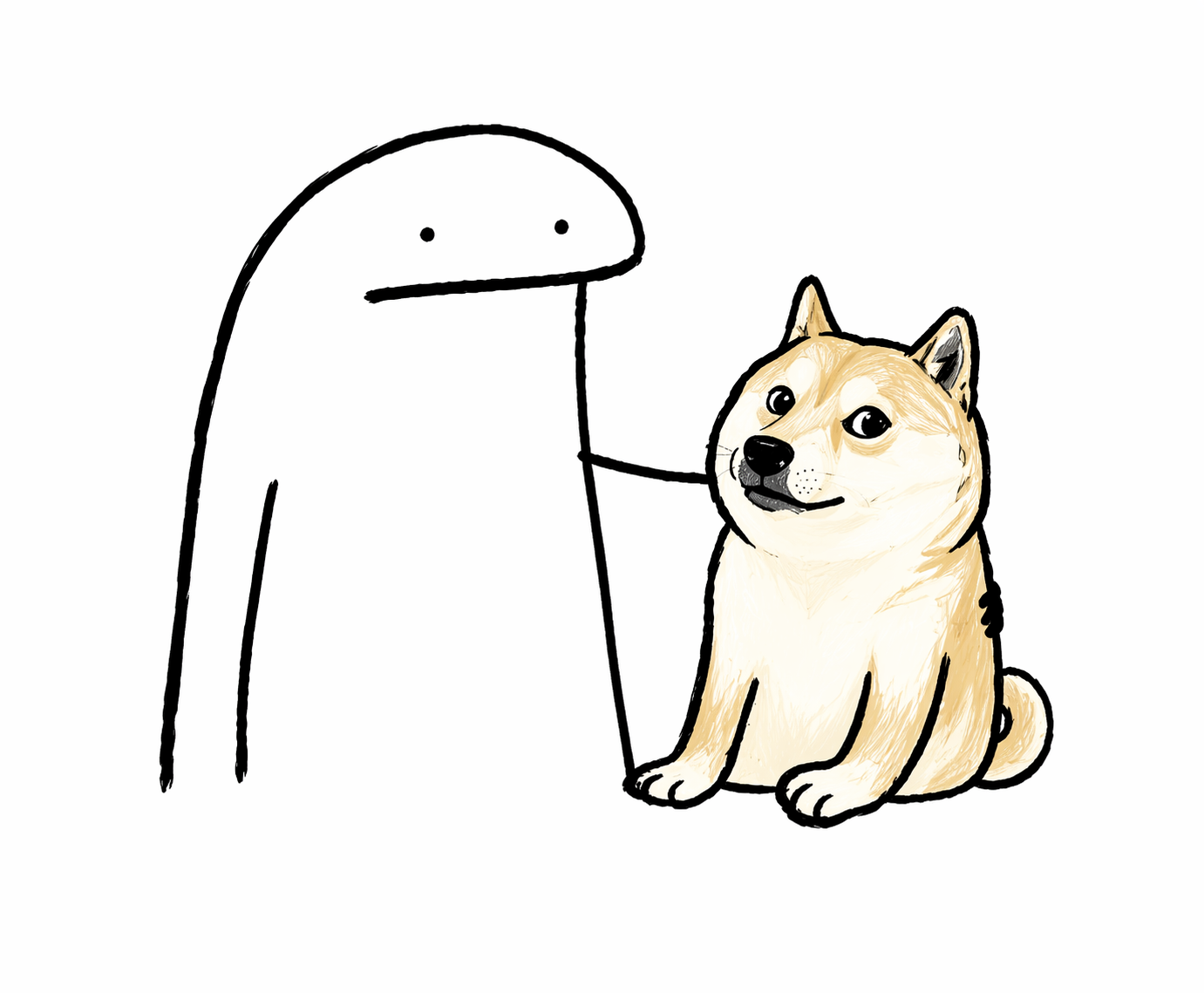 Hand-drawn flork with doge illustration